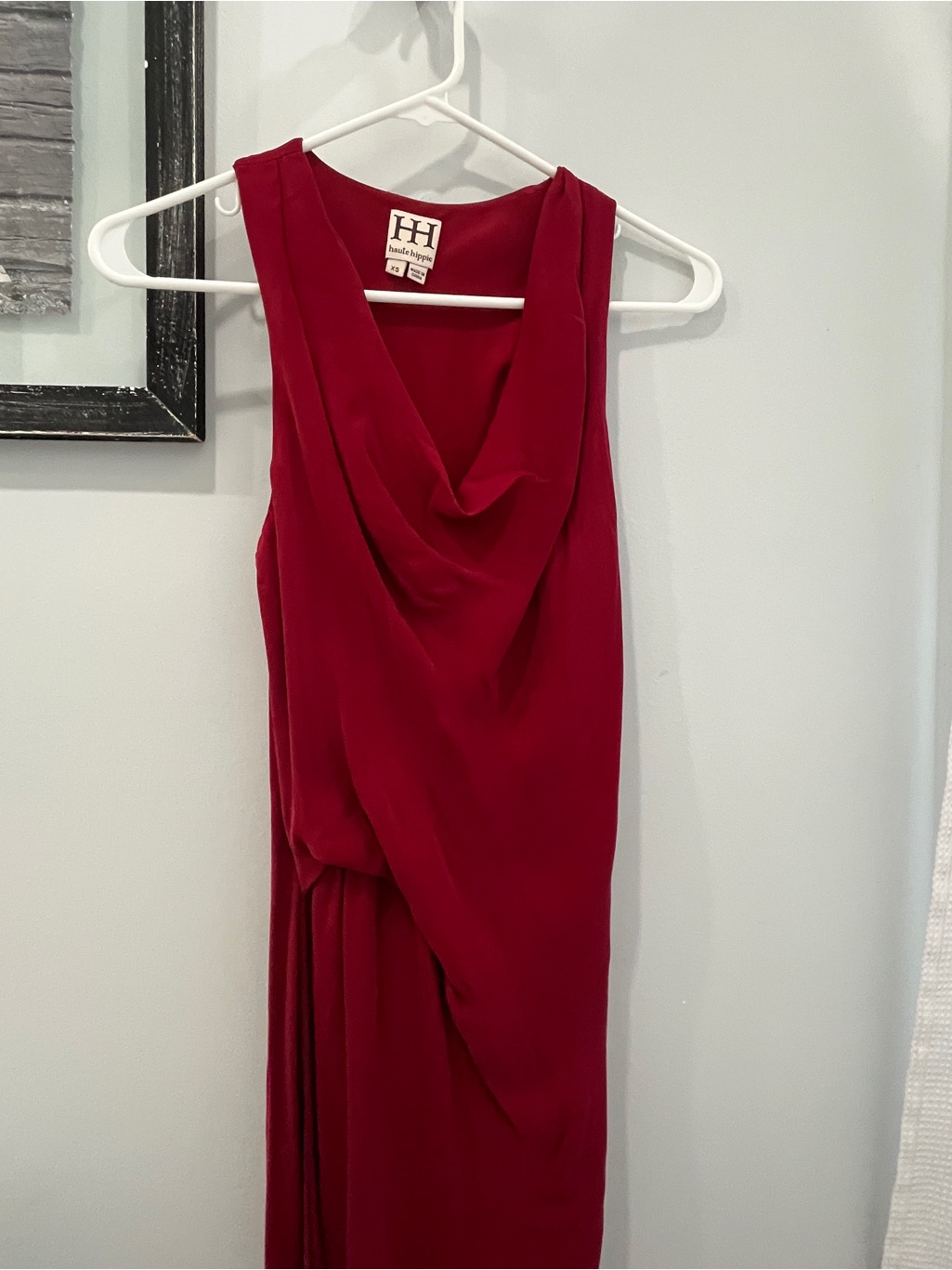 Haute Hippie Red Cowl Neck Silk Draped Maxi Dress
